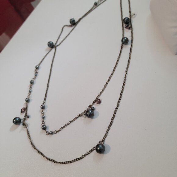 Vintage Genuine Flapper Faux Black Grey Pearls Stations and Crystal Iridescent - Picture 3 of 10